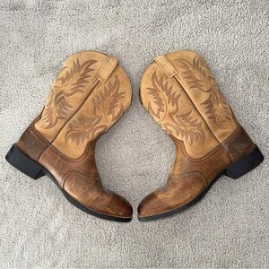 Ariat Men’s Heritage Stockman U-Toe Western Boots Tumbled Brown/Beige #10002247